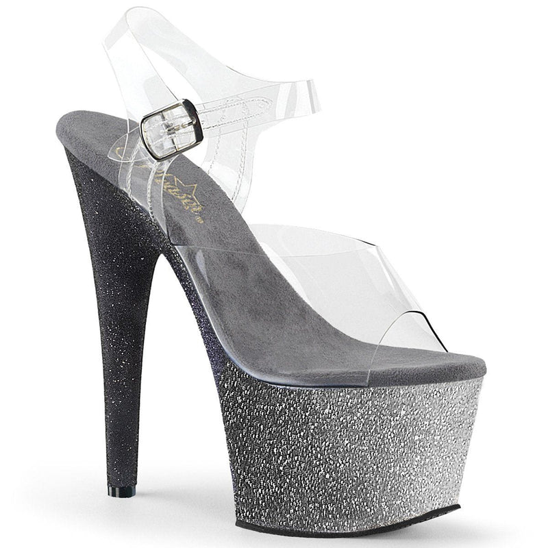 Pleaser ADORE-708OMBRE Platform Sandal (Clear/Silver-Black Ombre)