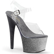 Pleaser ADORE-708OMBRE Platform Sandal (Clear/Silver-Black Ombre)