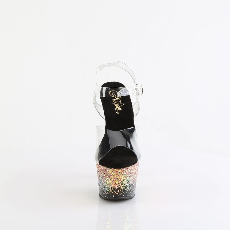 Pleaser ADORE-708SS Platform Sandal (Clear/Black-Dusty Blush Multi Glitter)