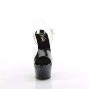 Pleaser ADORE-708SS Platform Sandal (Clear/Black Multi Glitter)