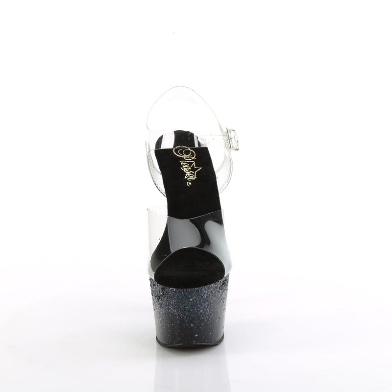 Pleaser ADORE-708SS Platform Sandal (Clear/Black Multi Glitter)