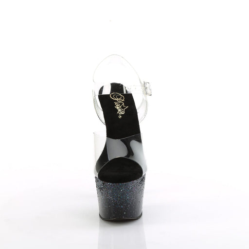 Pleaser ADORE-708SS Platform Sandal (Clear/Black Multi Glitter)