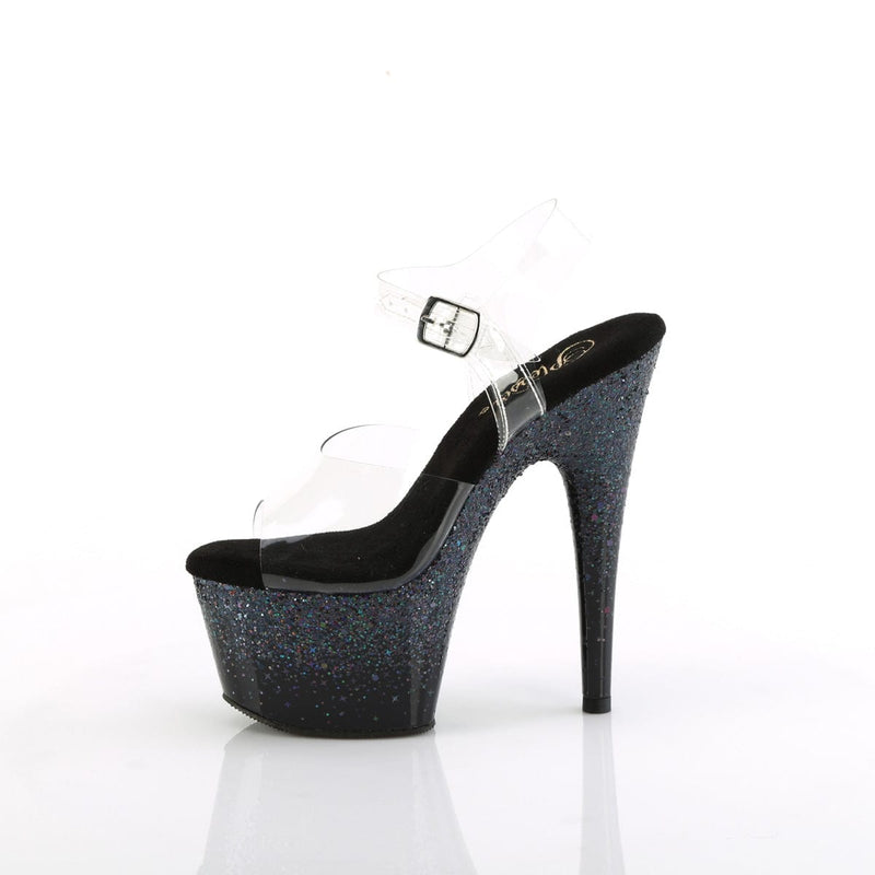 Pleaser ADORE-708SS Platform Sandal (Clear/Black Multi Glitter)