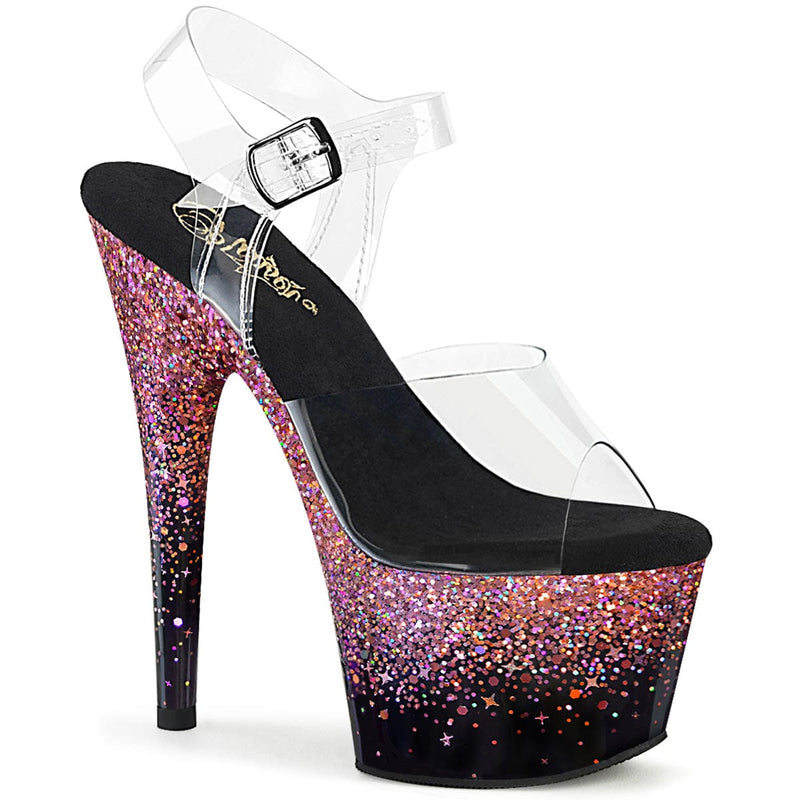 Pleaser ADORE-708SS Platform Sandal (Clear/Black-Pink Multi Glitter)