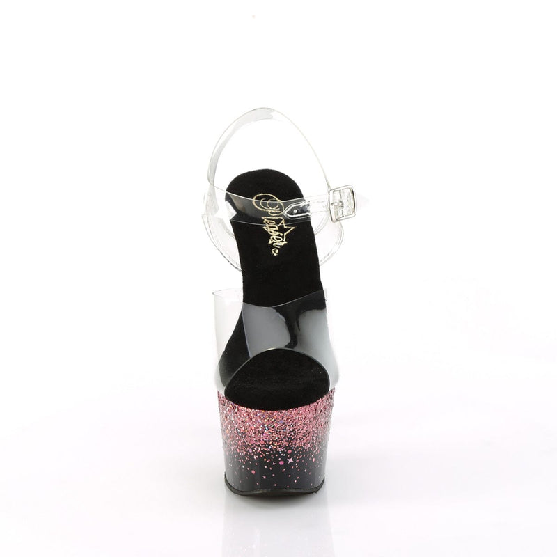 Pleaser ADORE-708SS Platform Sandal (Clear/Black-Pink Multi Glitter)