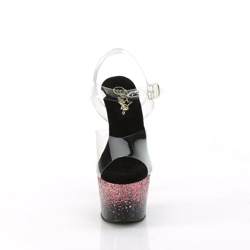 Pleaser ADORE-708SS Platform Sandal (Clear/Black-Pink Multi Glitter)