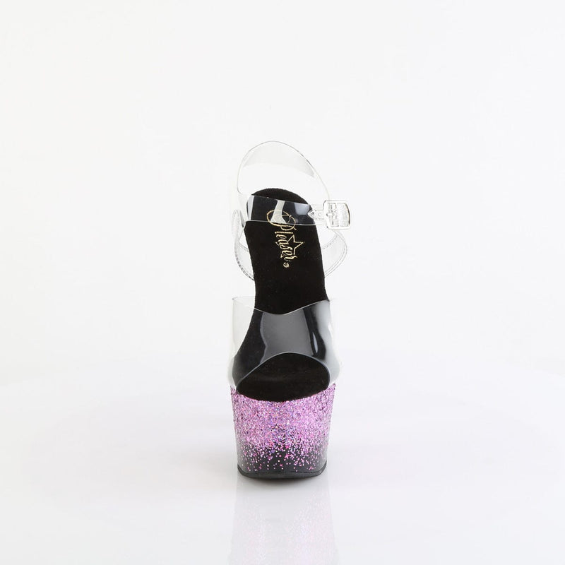Pleaser ADORE-708SS Platform Sandal (Clear/Black-Purple Multi Glitter)