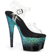Pleaser ADORE-708SS Platform Sandal (Clear/Black-Turquoise Multi Glitter)