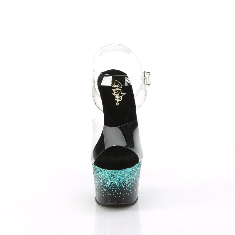 Pleaser ADORE-708SS Platform Sandal (Clear/Black-Turquoise Multi Glitter)