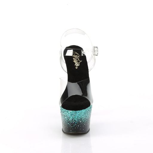 Pleaser ADORE-708SS Platform Sandal (Clear/Black-Turquoise Multi Glitter)