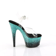 Pleaser ADORE-708SS Platform Sandal (Clear/Black-Turquoise Multi Glitter)