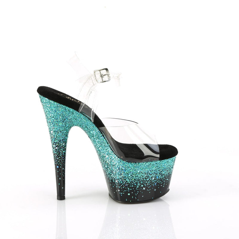 Pleaser ADORE-708SS Platform Sandal (Clear/Black-Turquoise Multi Glitter)