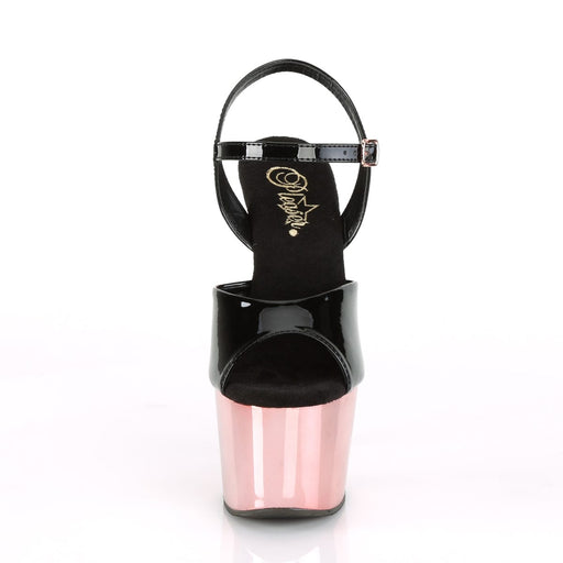 Pleaser ADORE-709 Platform Sandal (Black Patent/Rose Gold Chrome)