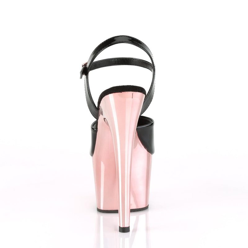 Pleaser ADORE-709 Platform Sandal (Black Patent/Rose Gold Chrome)