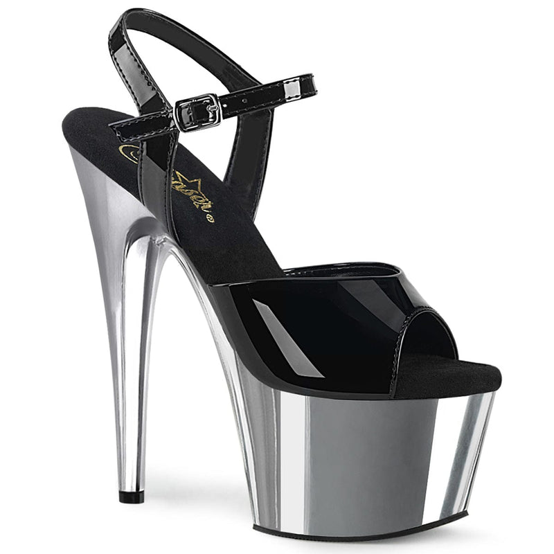 Pleaser ADORE-709 Platform Sandal (Black Patent/Silver Chrome)