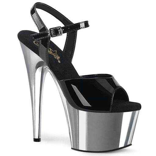 Pleaser ADORE-709 Platform Sandal (Black Patent/Silver Chrome)