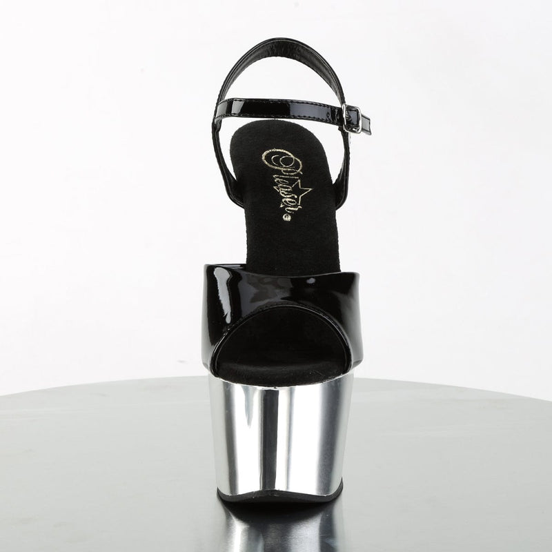 Pleaser ADORE-709 Platform Sandal (Black Patent/Silver Chrome)