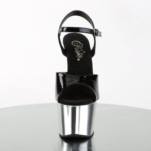 Pleaser ADORE-709 Platform Sandal (Black Patent/Silver Chrome)