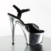 Pleaser ADORE-709 Platform Sandal (Black Patent/Silver Chrome)