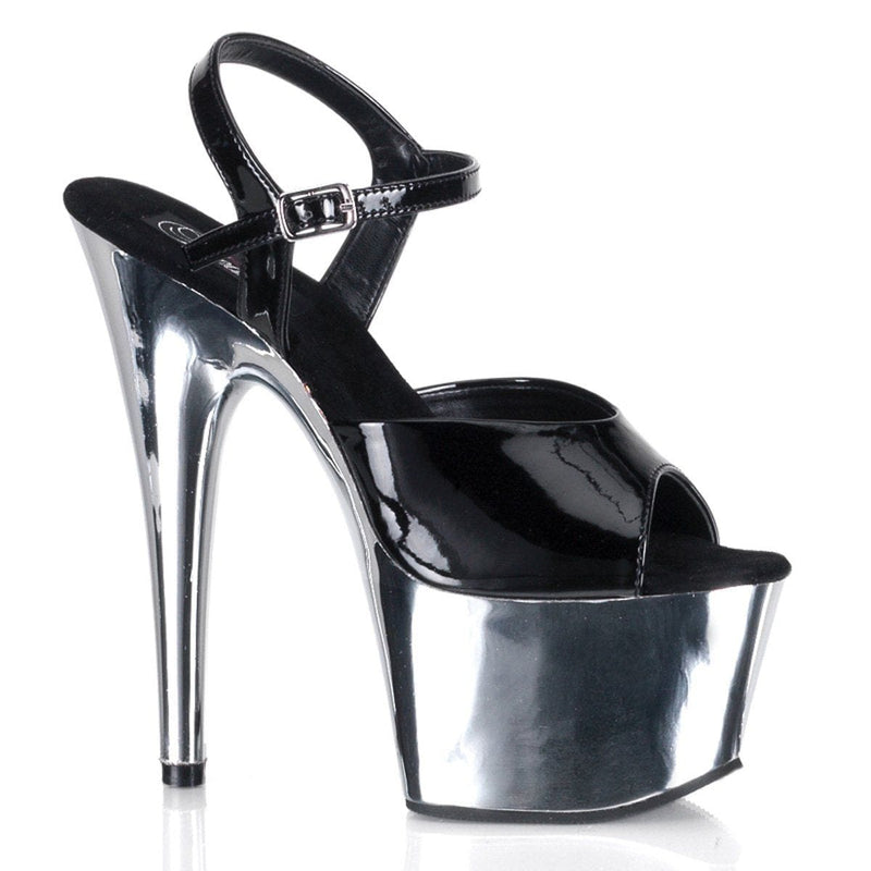 Pleaser ADORE-709 Platform Sandal (Black Patent/Silver Chrome)