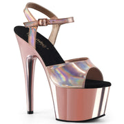 Pleaser ADORE-709HGCH Platform Sandal (Rose Gold Hologram/Rose Gold Chrome)