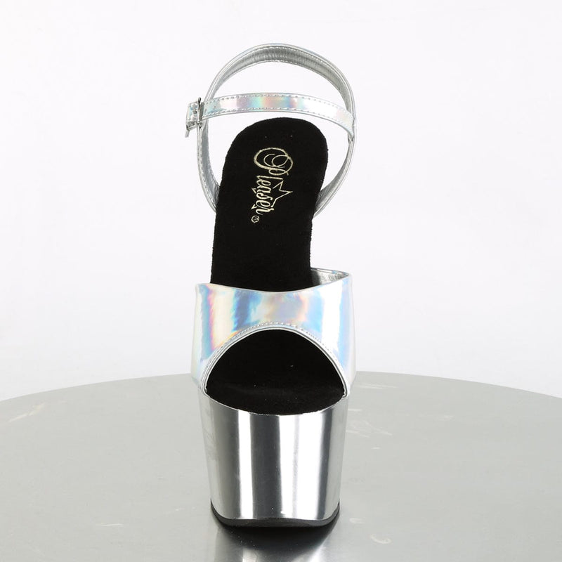 Pleaser ADORE-709HGCH Platform Sandal (Silver Hologram/Silver Chrome)