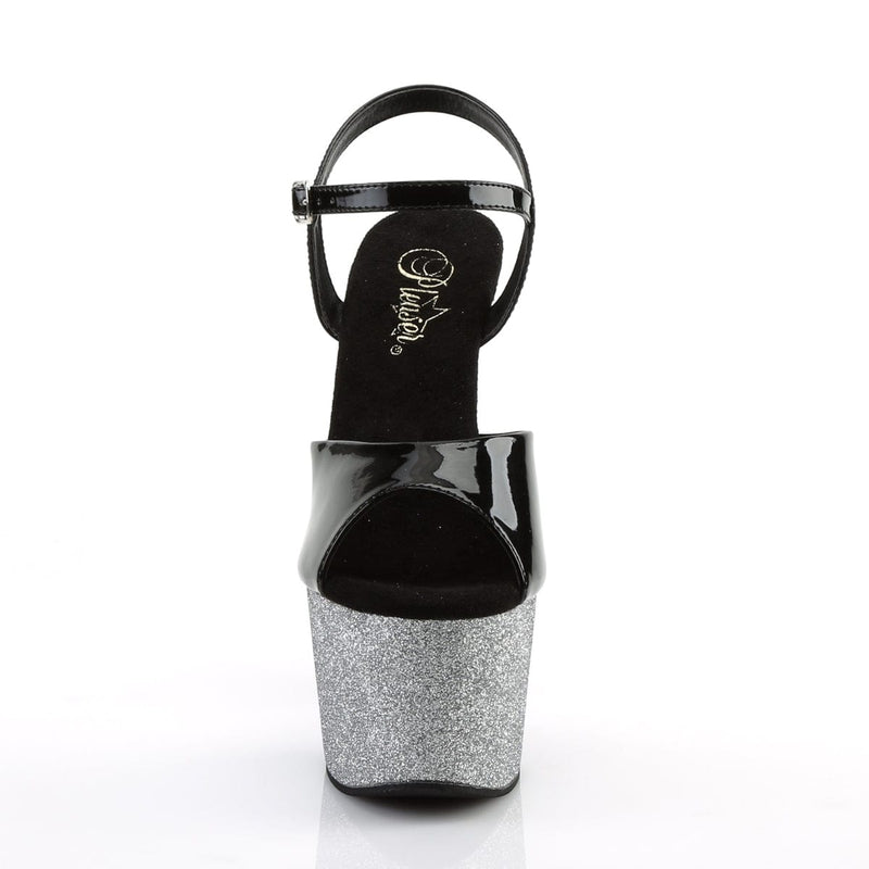 Pleaser ADORE-709OMBRE Platform Sandal (Black Patent/Silver-Black Ombre)