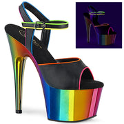 Pleaser ADORE-709RC-02 Platform Sandal (Black Faux Leather/Rainbow Chrome)