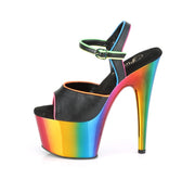 Pleaser ADORE-709RC-02 Platform Sandal (Black Faux Leather/Rainbow Chrome)