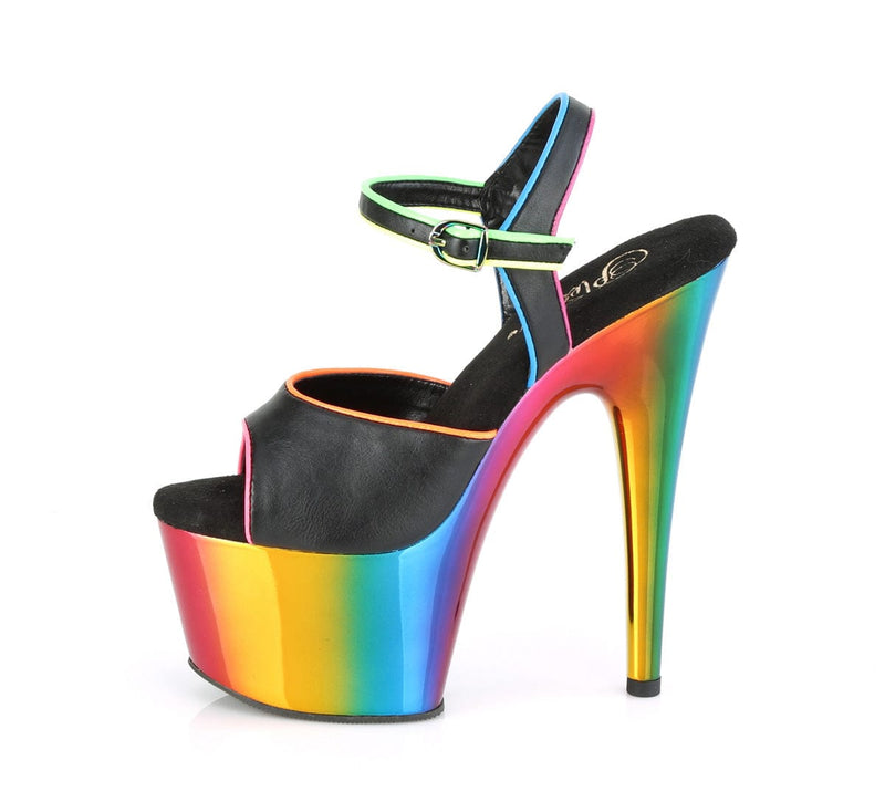 Pleaser ADORE-709RC-02 Platform Sandal (Black Faux Leather/Rainbow Chrome)