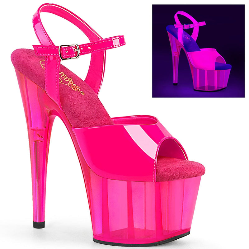 Pleaser ADORE-709UVT Platform Sandal (Neon Hot Pink Patent/Hot Pink Tinted)