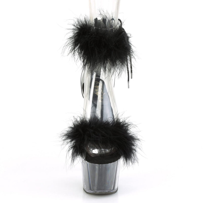 Pleaser ADORE-724F Platform Sandal (Clear-Black Fur/Black Fur)