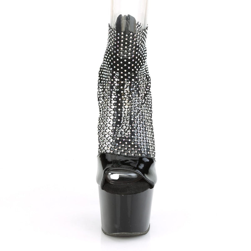 Pleaser ADORE-765RM Platform Sandal (Black Patent-Rhinestone Mesh/Black)