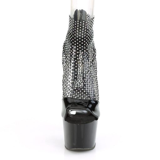 Pleaser ADORE-765RM Platform Sandal (Black Patent-Rhinestone Mesh/Black)