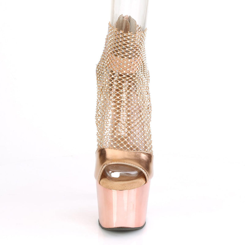 Pleaser ADORE-765RM Platform Sandal (Rose Gold Metallic Pu-Rhinestone Mesh/Rose Gold Chrome)