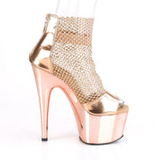Pleaser ADORE-765RM Platform Sandal (Rose Gold Metallic Pu-Rhinestone Mesh/Rose Gold Chrome)