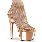 Pleaser ADORE-765RM Platform Sandal (Rose Gold Metallic Pu-Rhinestone Mesh/Rose Gold Chrome)