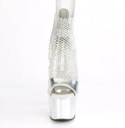 Pleaser ADORE-765RM Platform Sandal (Silver Metallic Pu-Rhinestone Mesh/Silver Chrome)