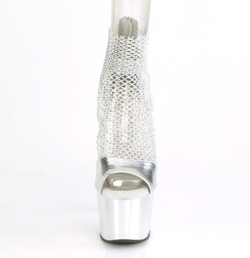 Pleaser ADORE-765RM Platform Sandal (Silver Metallic Pu-Rhinestone Mesh/Silver Chrome)