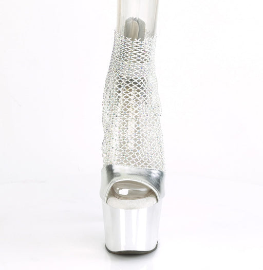 Pleaser ADORE-765RM Platform Sandal (Silver Metallic Pu-Rhinestone Mesh/Silver Chrome)
