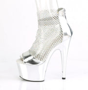 Pleaser ADORE-765RM Platform Sandal (Silver Metallic Pu-Rhinestone Mesh/Silver Chrome)