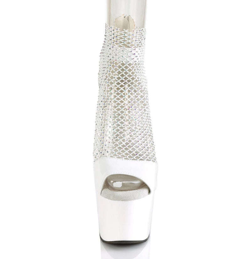 Pleaser ADORE-765RM Platform Sandal (White Patent-Rhinestone Mesh/White)