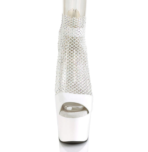 Pleaser ADORE-765RM Platform Sandal (White Patent-Rhinestone Mesh/White)