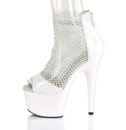 Pleaser ADORE-765RM Platform Sandal (White Patent-Rhinestone Mesh/White)