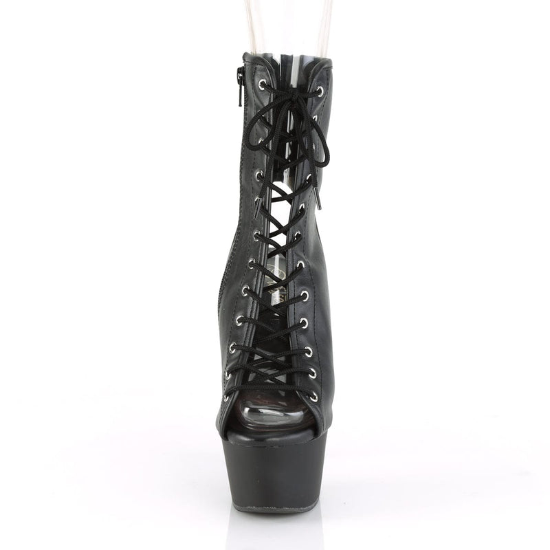 Pleaser ASPIRE-1016 Platform Ankle Boot (Black Faux Leather/Black Matte)