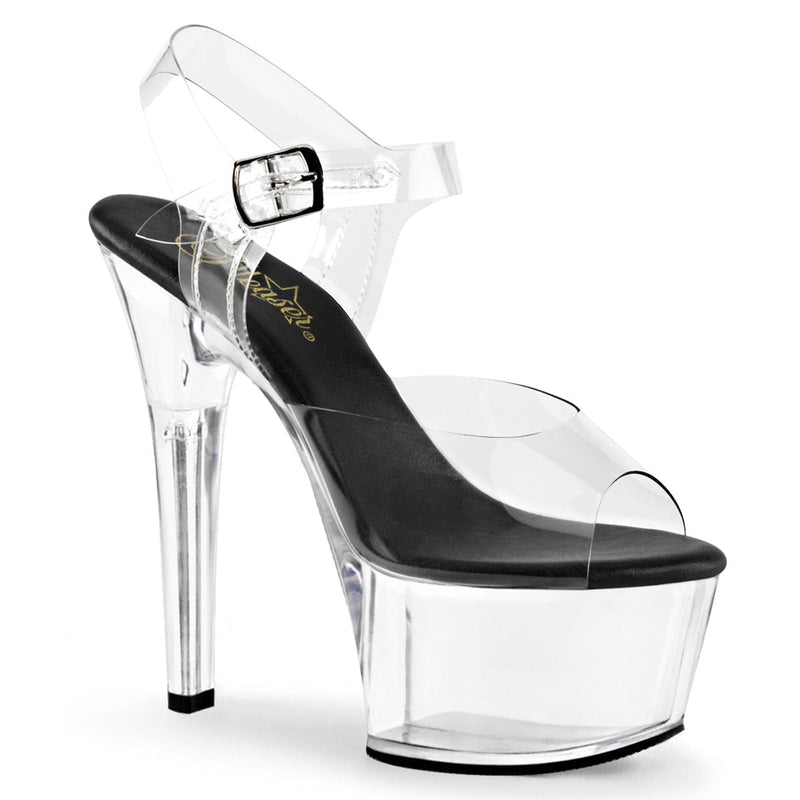 Pleaser ASPIRE-608 Platform Sandal (Clear-Black/Clear)