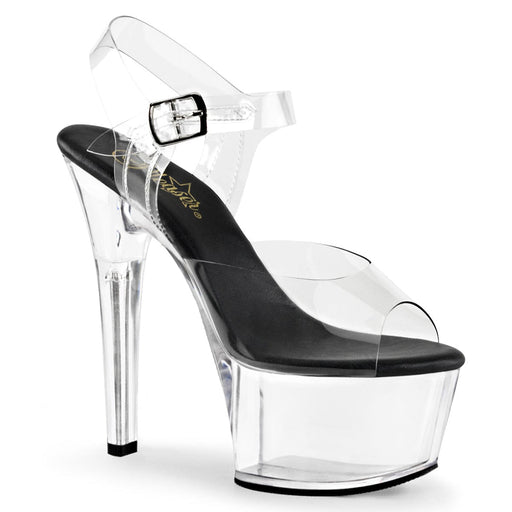 Pleaser ASPIRE-608 Platform Sandal (Clear-Black/Clear)