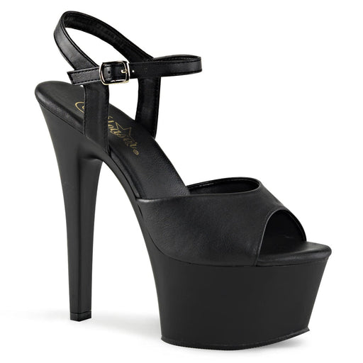 Pleaser ASPIRE-609 Platform Sandal (Black Faux Leather/Black Matte)