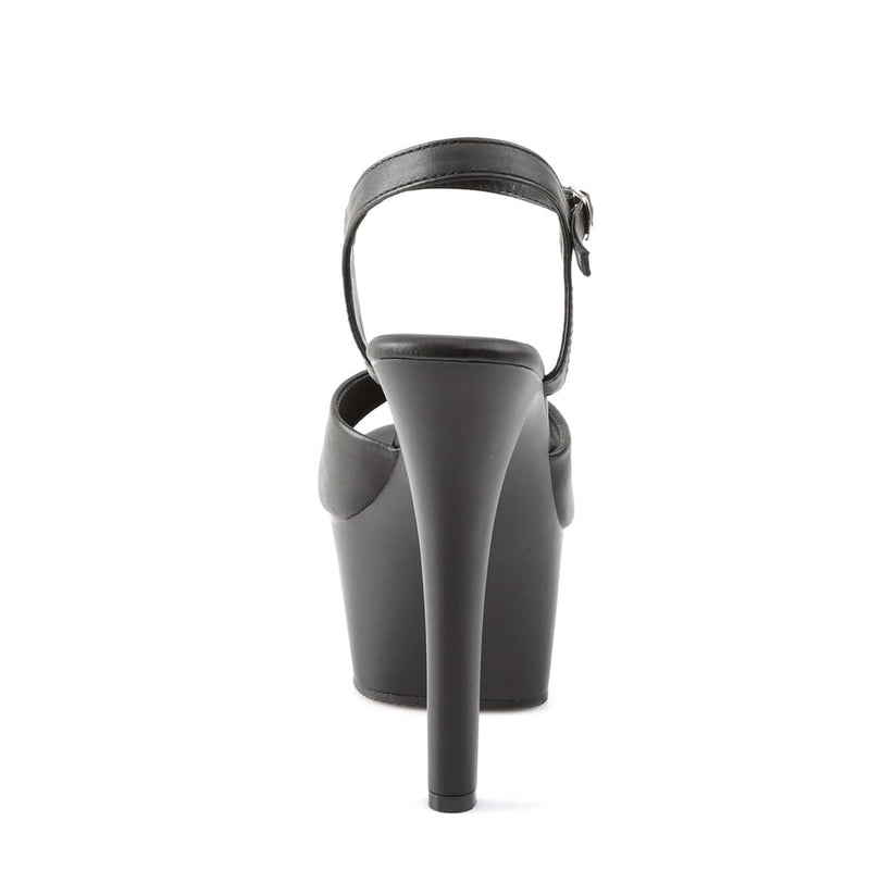 Pleaser ASPIRE-609 Platform Sandal (Black Faux Leather/Black Matte)