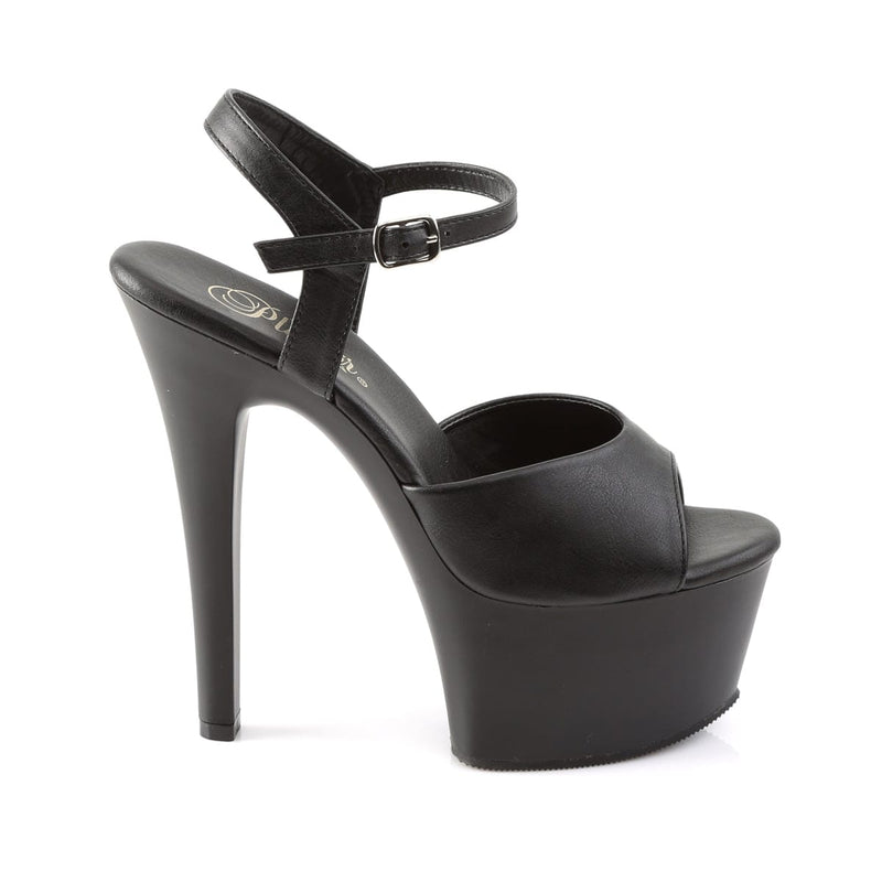 Pleaser ASPIRE-609 Platform Sandal (Black Faux Leather/Black Matte)